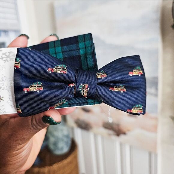 New Knotty & Nice Pre-tied Sedan Carrying Xmas Tree Neck Tie W. Matching Pocket - Picture 8 of 11